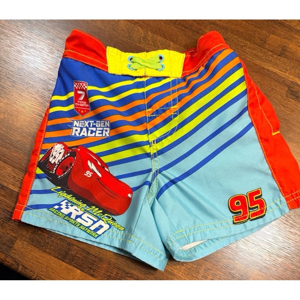 Lightning McQueen Cars toddler swim trunks size 3T. Disney beach wear.